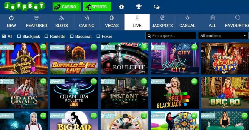 Jeffbet UK live casino games