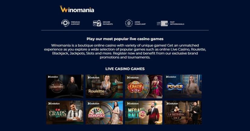 Winomania UK homepage