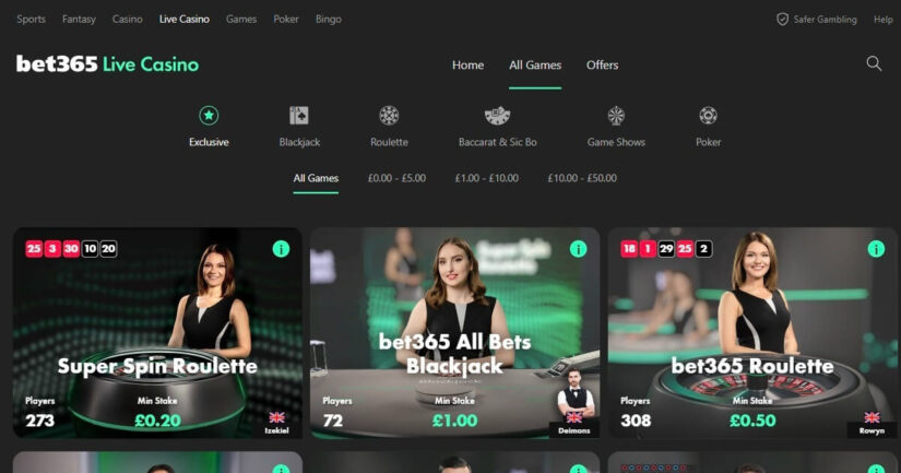 Bet365 live casino games