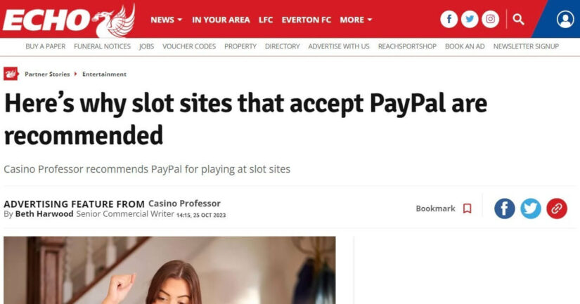 Our article on Liverpool Echo recommending PayPal slot sites