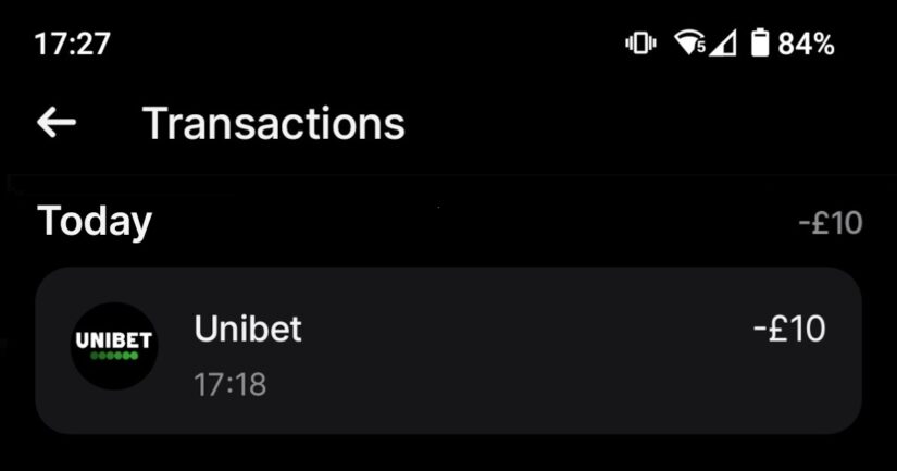 Confirmation of our casino deposit via Revolut