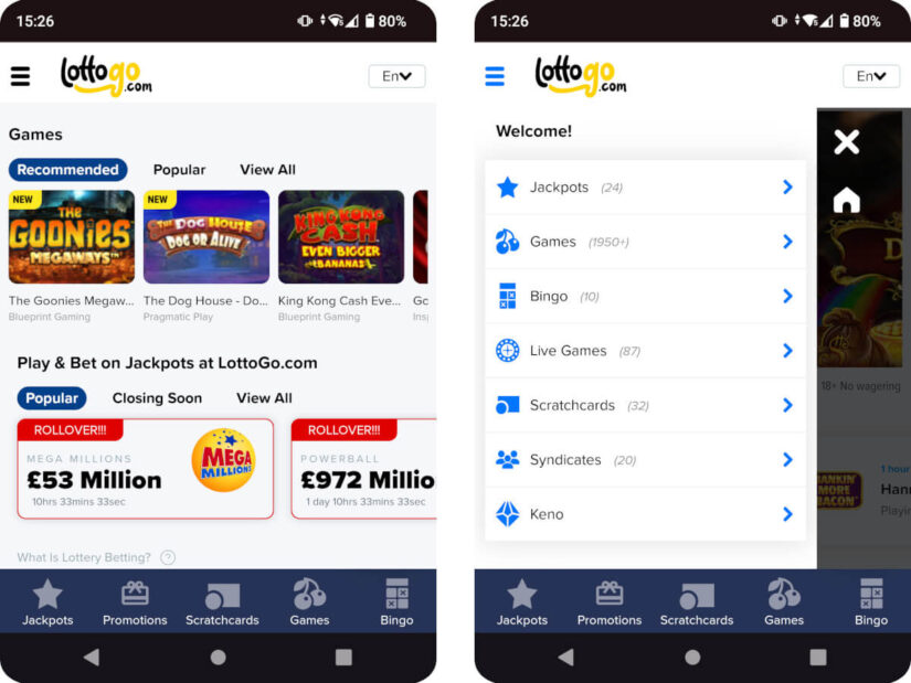 LottoGo UK mobile