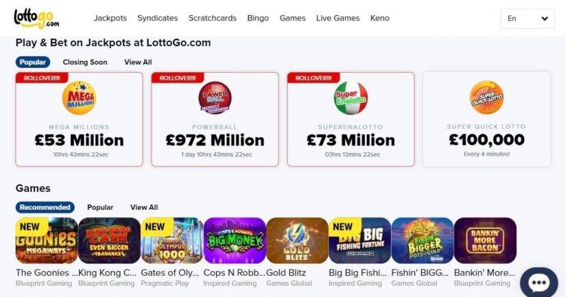 LottoGo UK homepage