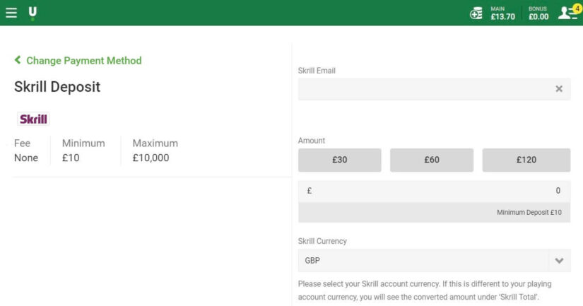 Depositing at a Skrill casino UK