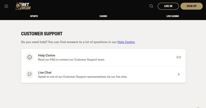 Customer support at BetMGM