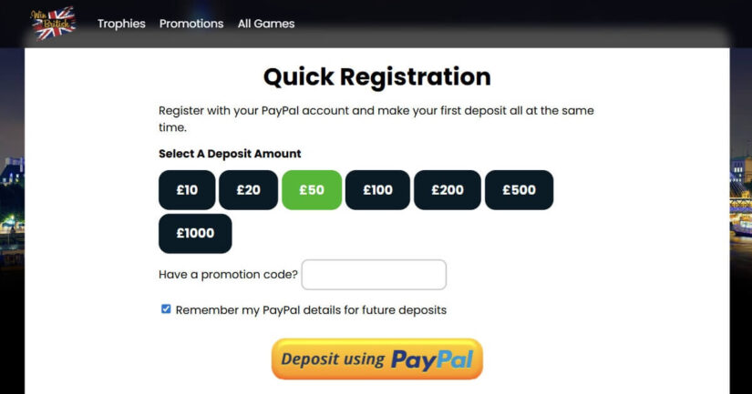 PayPal casino with quick registration
