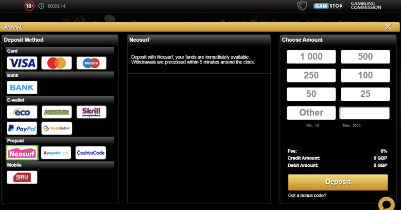 Neosurf casino deposit