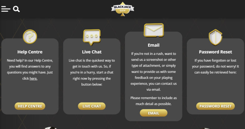 Blackjack City support