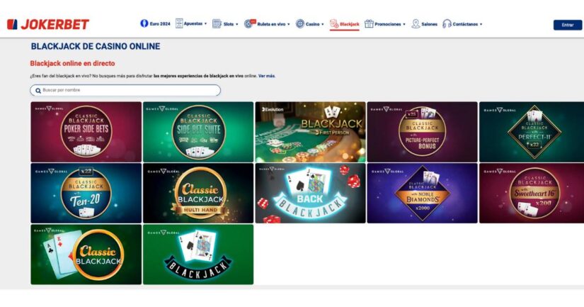 Mesas de Blackjack online disponibles sen JOKERBET