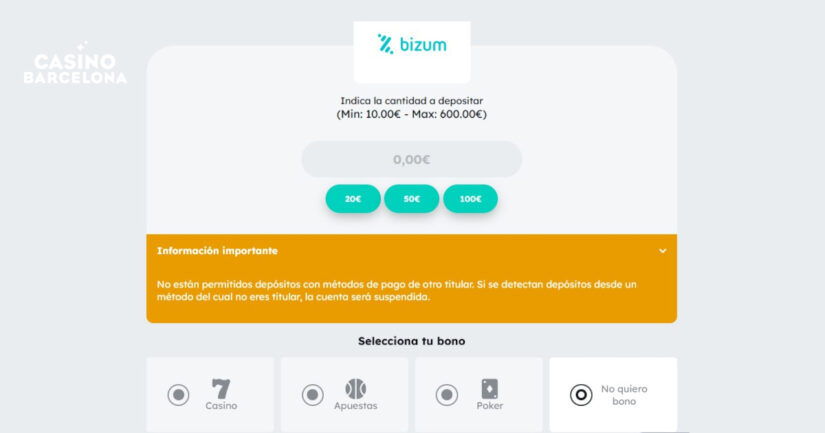 depositar con Bizum en Casino Barcelona