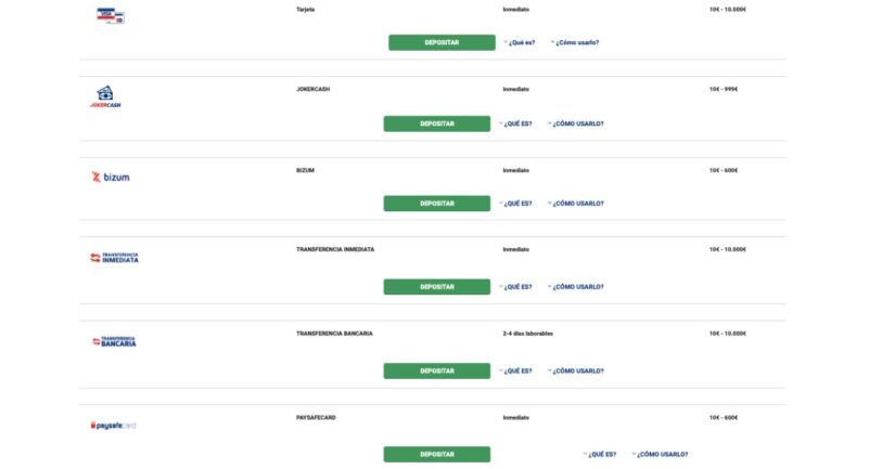 metodos de pago JOKERBET casino