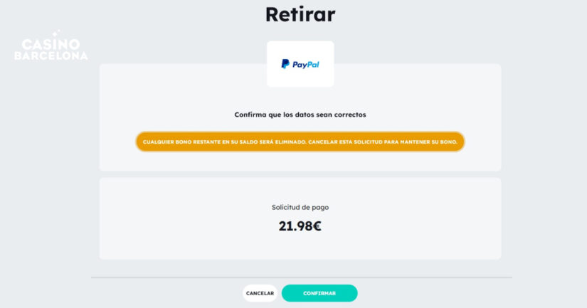 retirar via PayPal del casino