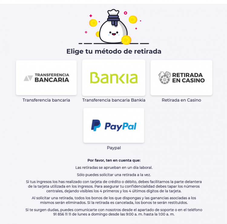 retirar de casino gran madrid con transferencia bancaria