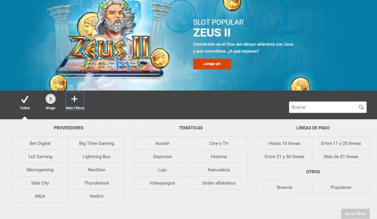 filtros para buscar slots en luckia casino