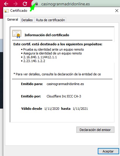 SSL certificado casinos online con transferencia bancaria