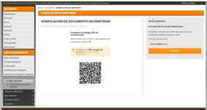 Pantalla de verificación de identidad en Kirolbet con código QR