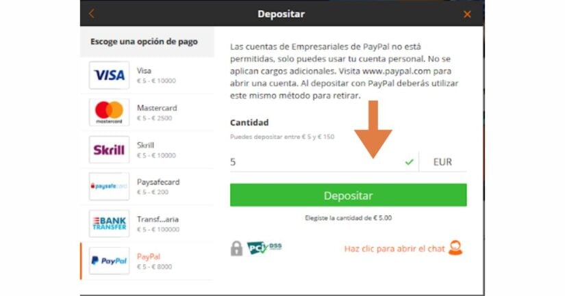 deposito miniom 5 euros en casino Betsson
