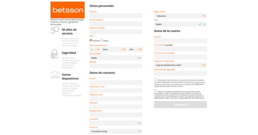 registro en betsson casino