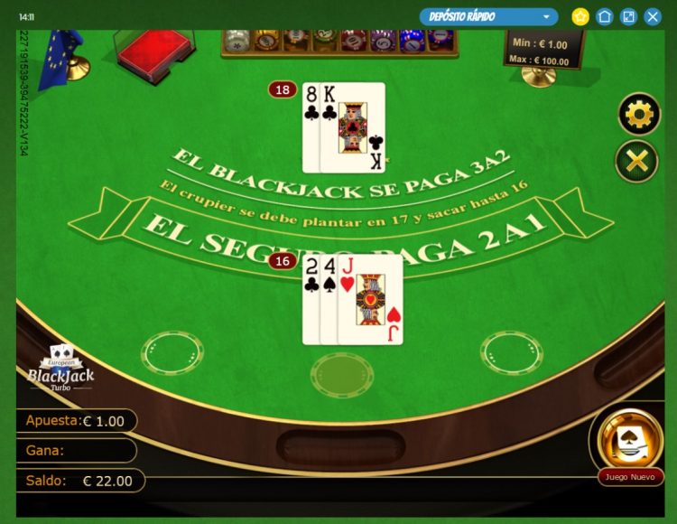 mesa de Blackjack online en Playjango