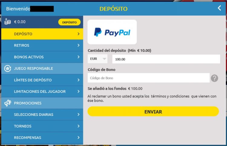 Depósito con PayPal en Playjango casino