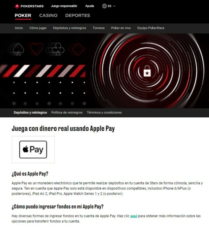 pokerstars es uno de los casinos online con apple pay