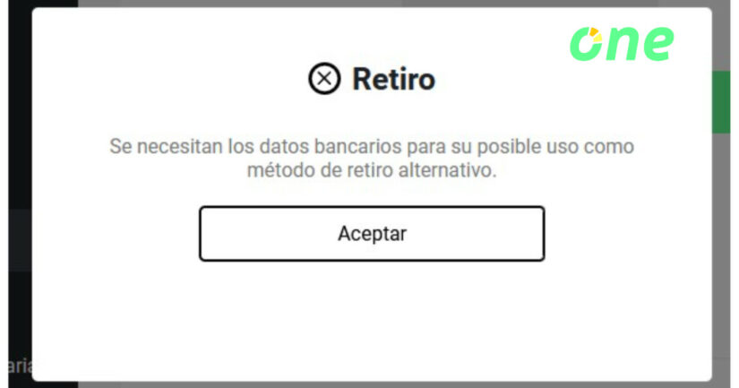 Solicitud de datos bancarios en One Casino