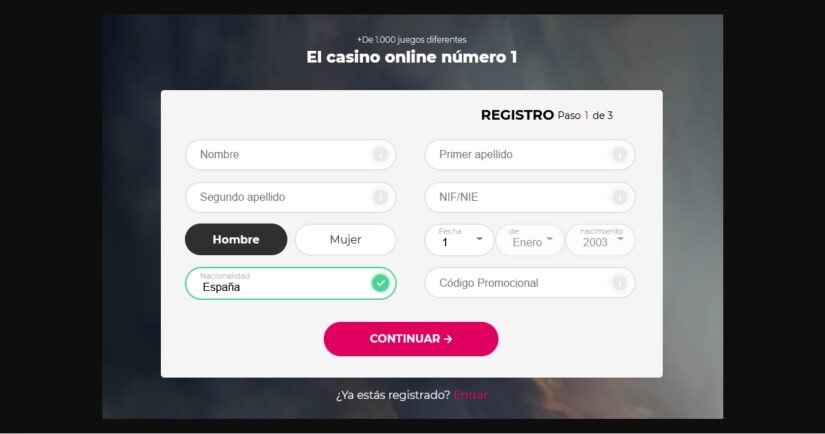 formulario de registro en Casino Gran Madrid Online