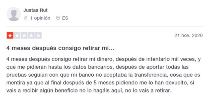 captura de pantalla de una opinión de un jugador sobre Leovegas casino