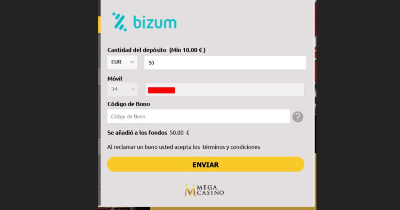 bizum en Megacasino