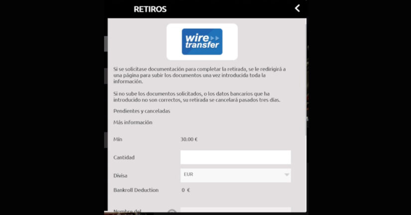 Retiro por transferencia en Lordping Casino