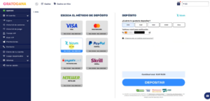 Pantalla de depósito en Gratogana con Bizum