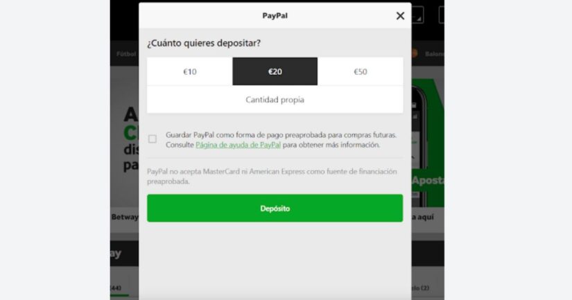deposito con PayPal en Betway casino