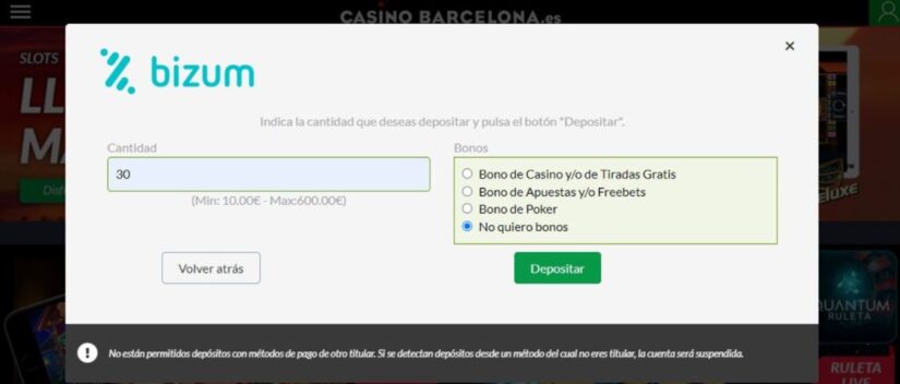 metodo pago bizum casinos online