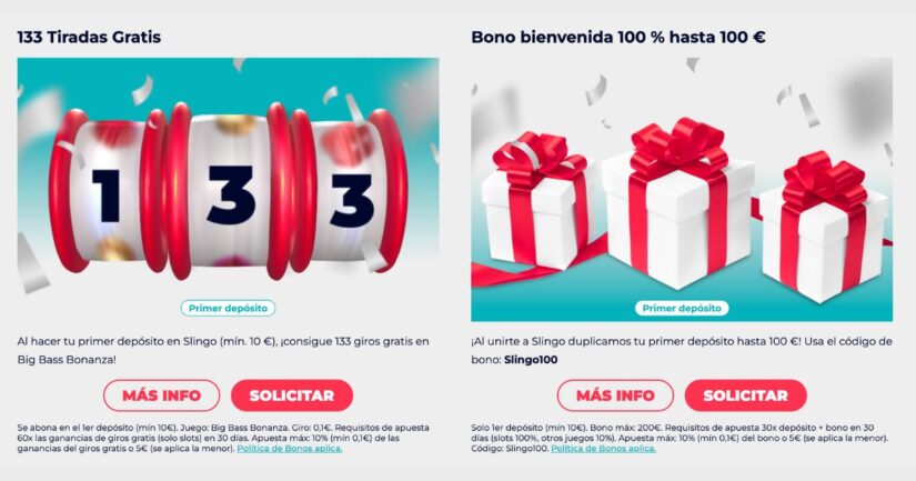 dos opciones de bono de bienvenida en Slingo casino
