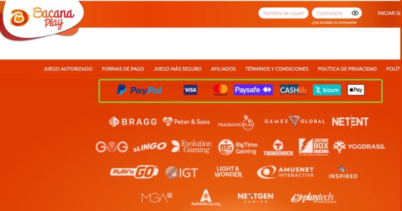 metodos de pago disponibles en Bacanaplay
