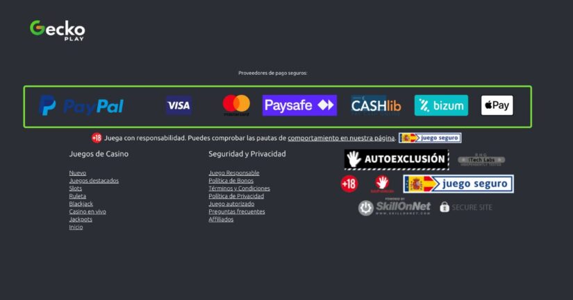 métodos de pago disponibles en Gecko Play casino