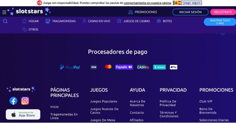 métodos de pago disponibles en Slotstars casino