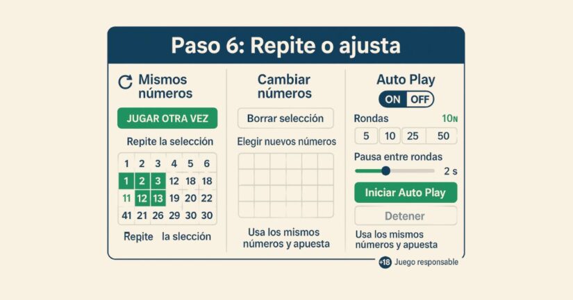 paso 6: repite tu selección o ajústalas en tu tablero keno