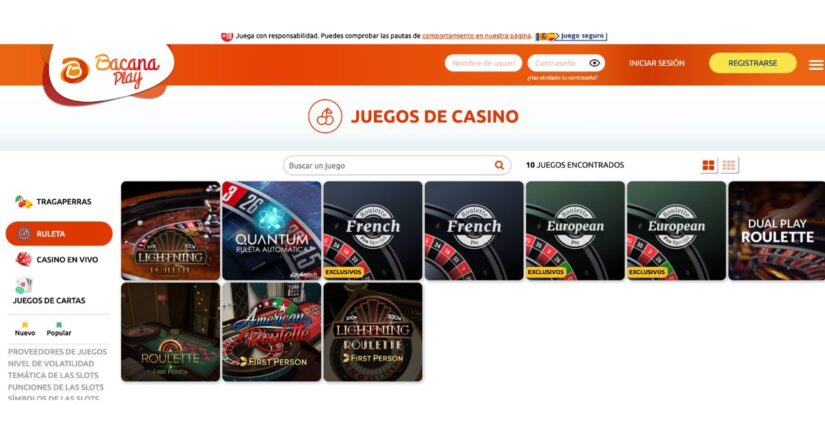 ruleta en vivo en Bacanaplay