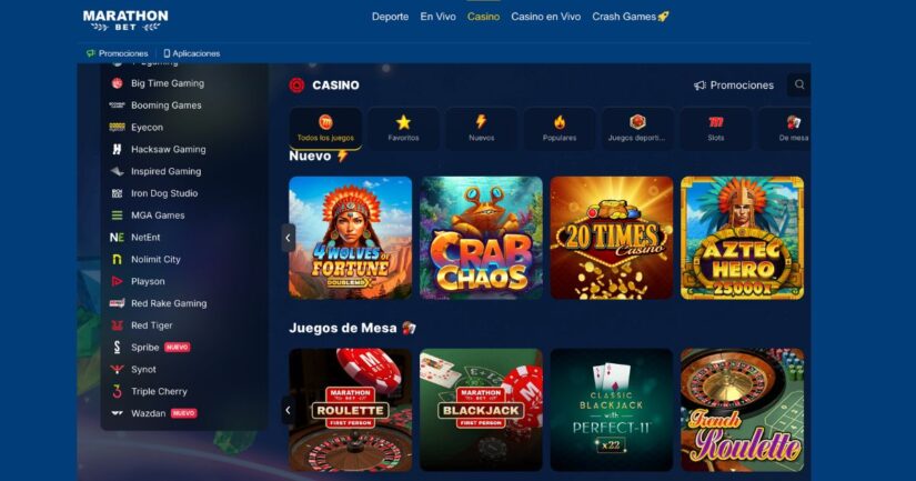 juegos de casino disponibles en Marathonbet