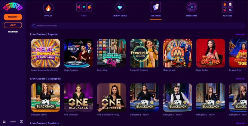 Live casino games at Wheelz Casino